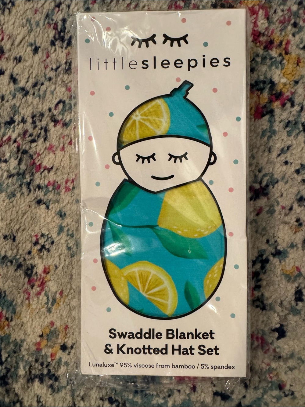 Little Sleepies Blue Sunny Citrus Print BNIB Swaddle & Hat